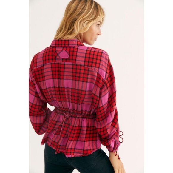 Free People Red Pacific Dawn Shirt Small NWT - Picture 7 of 10
